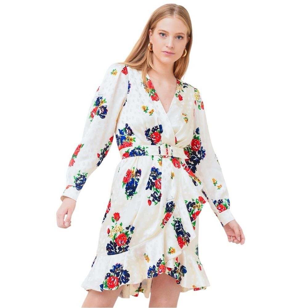 Tory Burch NWT Size 10 Silk Floral Ruffle Wrap Dress Ivory Multicolor V-Neck